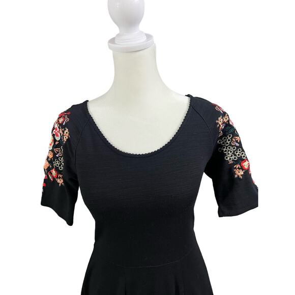 Free People Skater Dress Women’s XS Black Embroidered Y2K Mini Dress 90s look - Picture 2 of 6